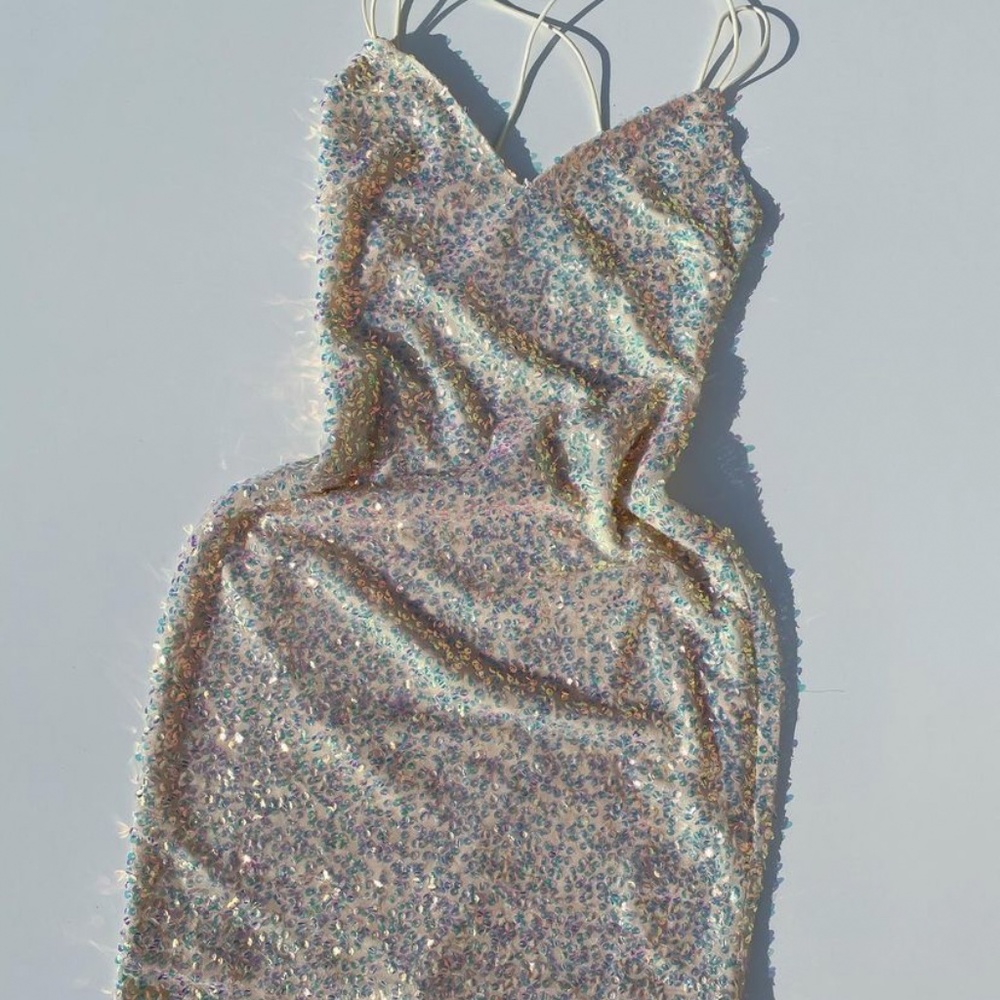 Sequin dress in ivory/multi colors